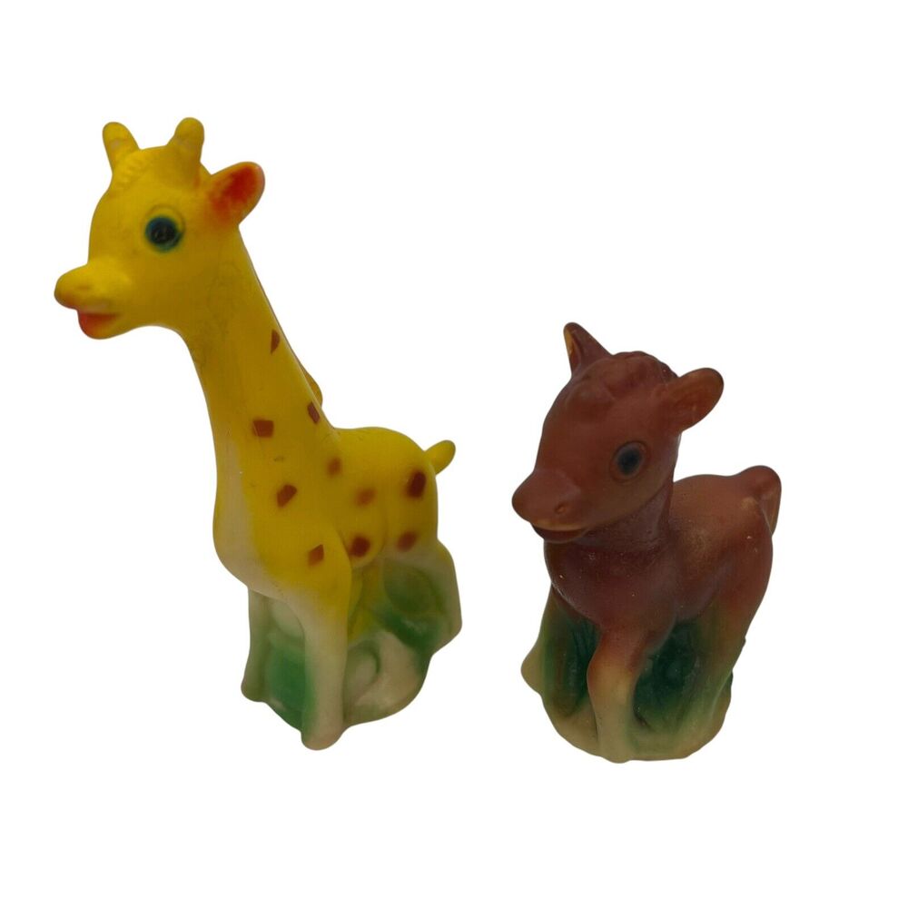 Vintage Rubber Squeaky Toy Giraffe‎ Pony Horse Taiwan 70’s Rubber Farm Animals